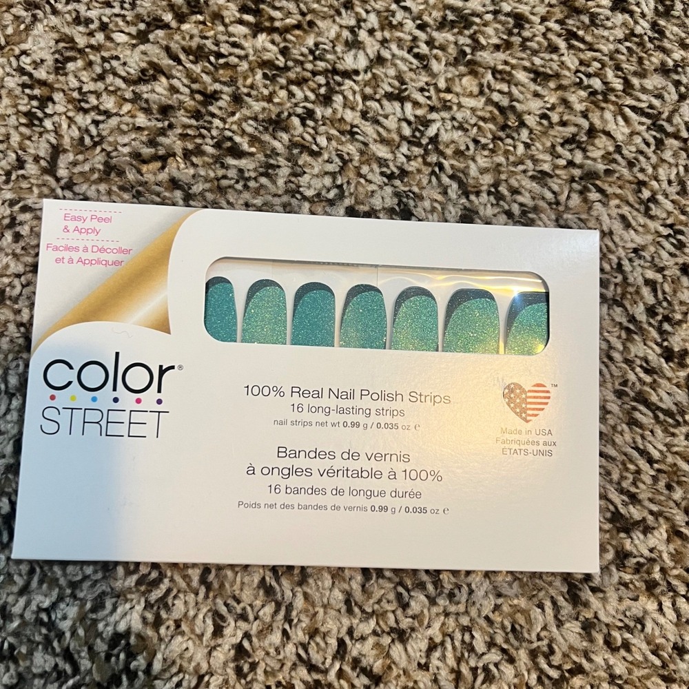 Color Street Feeling Pine Real Nail Polish Strips Teal‎ Green Glitter FDG380 NEW
